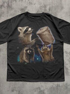 90s Retro Raccoons Trash Can T-shirt, Vintage Graphic Raccoon Shirt
